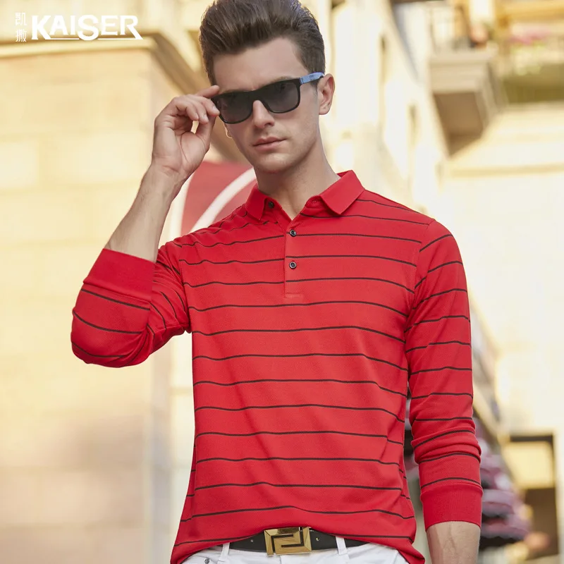 

Caesars Men's 2021 Spring and Autumn New Business Men Middle-aged Lapel Polo Men's Long Sleeve Striped T-Shirt Men поло мужское