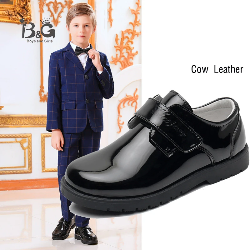 B &amp G/обувь из натуральной коровьей кожи для мальчиков Матовая черная детская