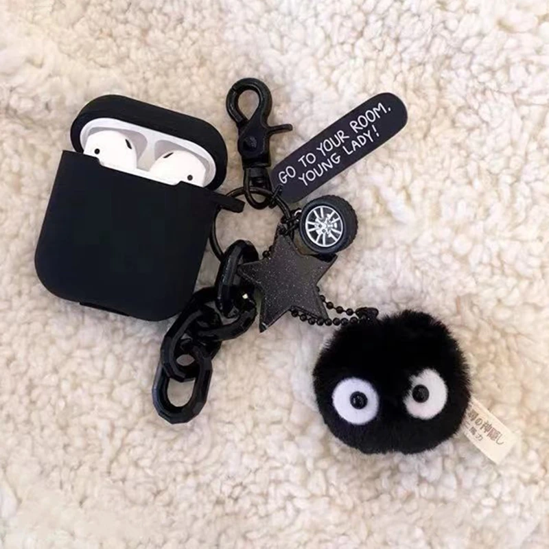 Model2 Black Totoro Briquettes Doll Key Ring Silicone Case for Apple airpods Case Accessories Bluetooth Earphone Cases Protective Cover - Цвет: Model2