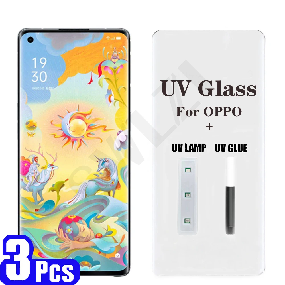 3/5 adet UV cam OPPO Reno için 5 4 pro artı 5G bulmak X X2 X3 X5 pro ekran koruyucu UV temperli cam smartphone koruyucu film