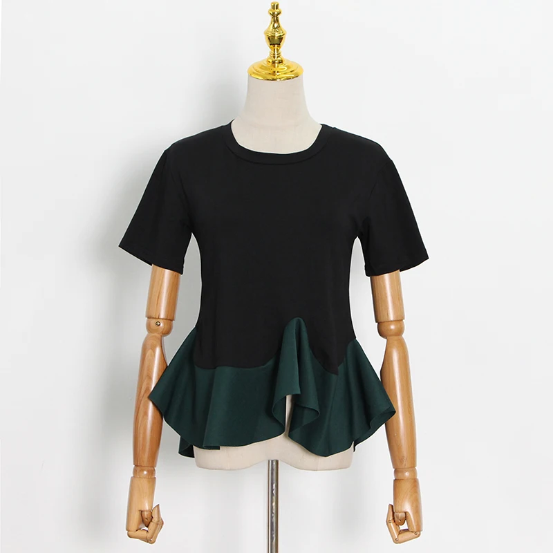 Женская футболка с оборками круглым вырезом и коротким рукавом | одежда