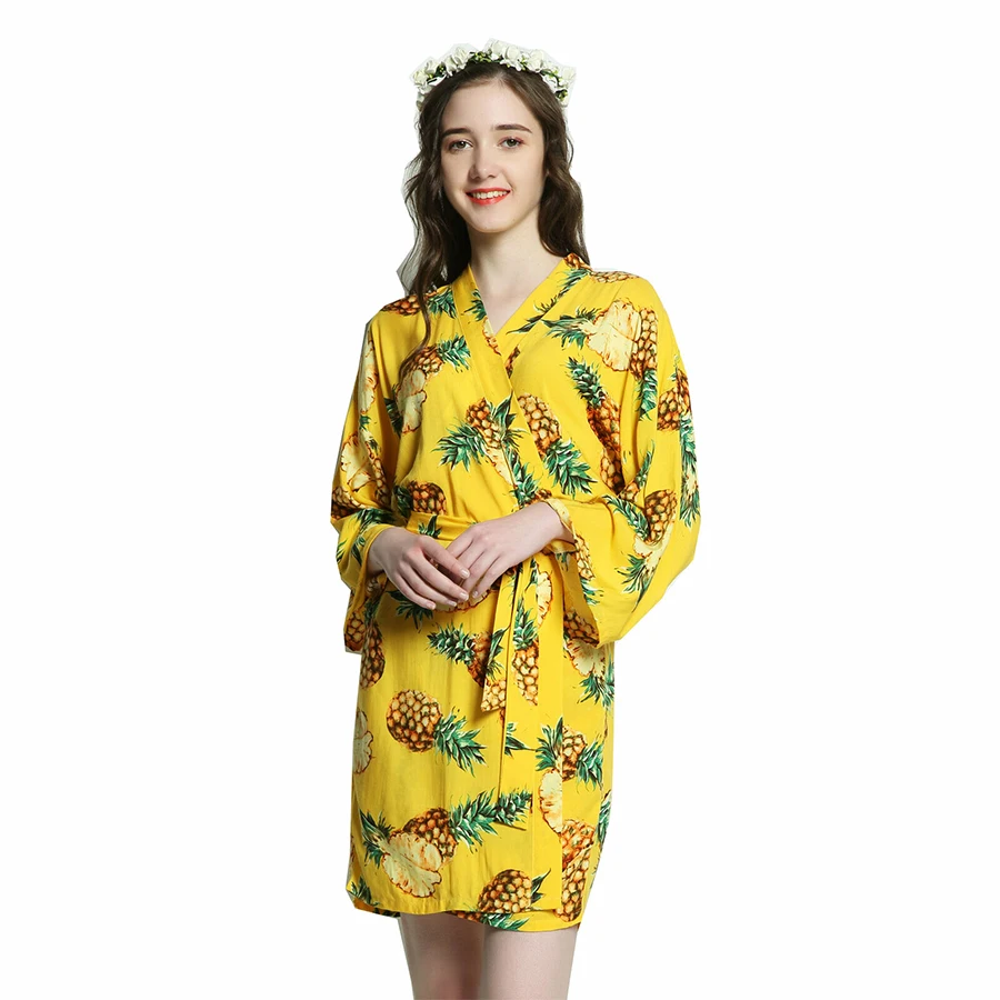 Женский халат с ананасовым цветочным принтом Owiter хлопковое свадебное кимоно
