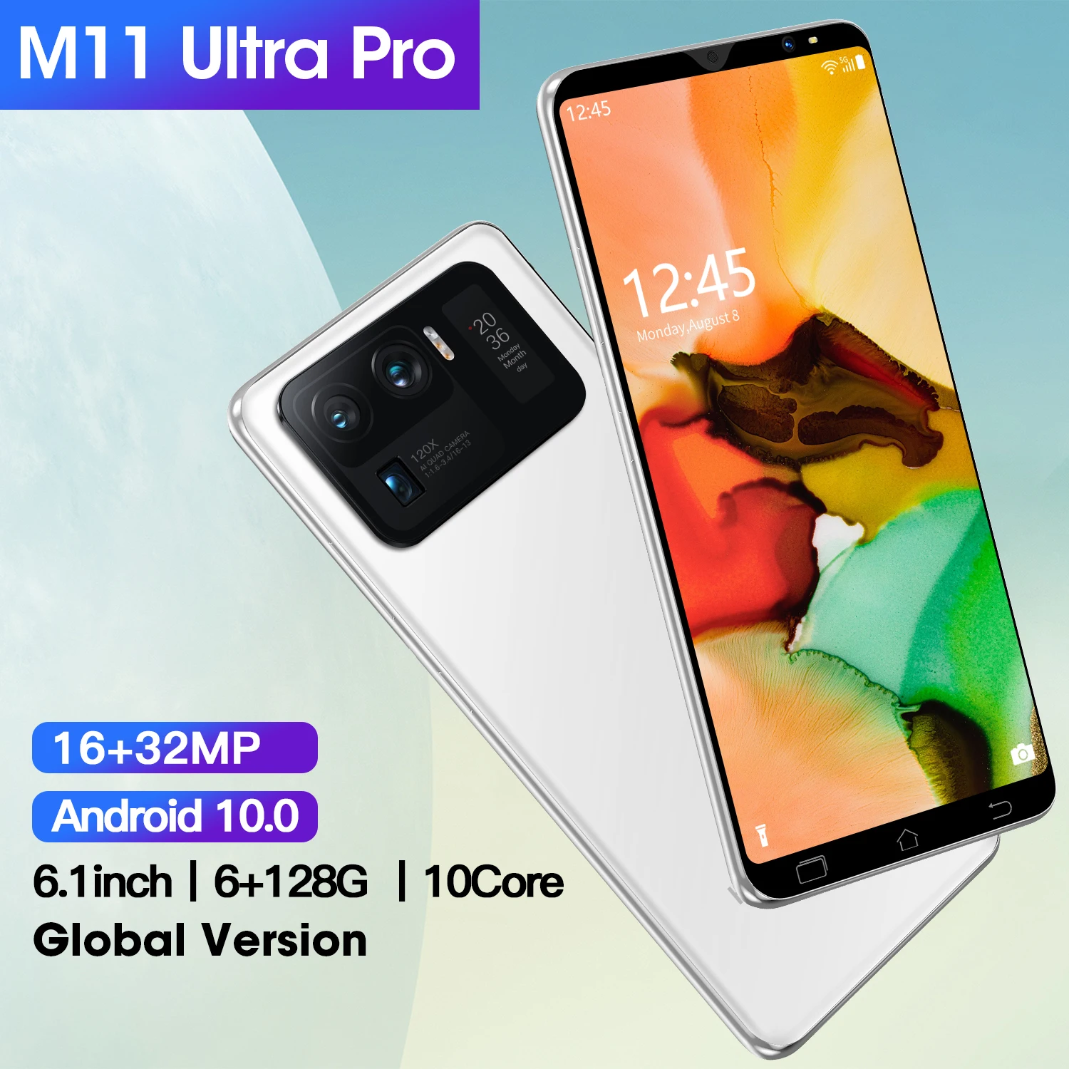 

Global Version 6.1 Inch M11U Smartphone Android10 6GB+128GB 16+32MP 4800mAh Face Unlock Support Google Face ID 5G Mobilephone