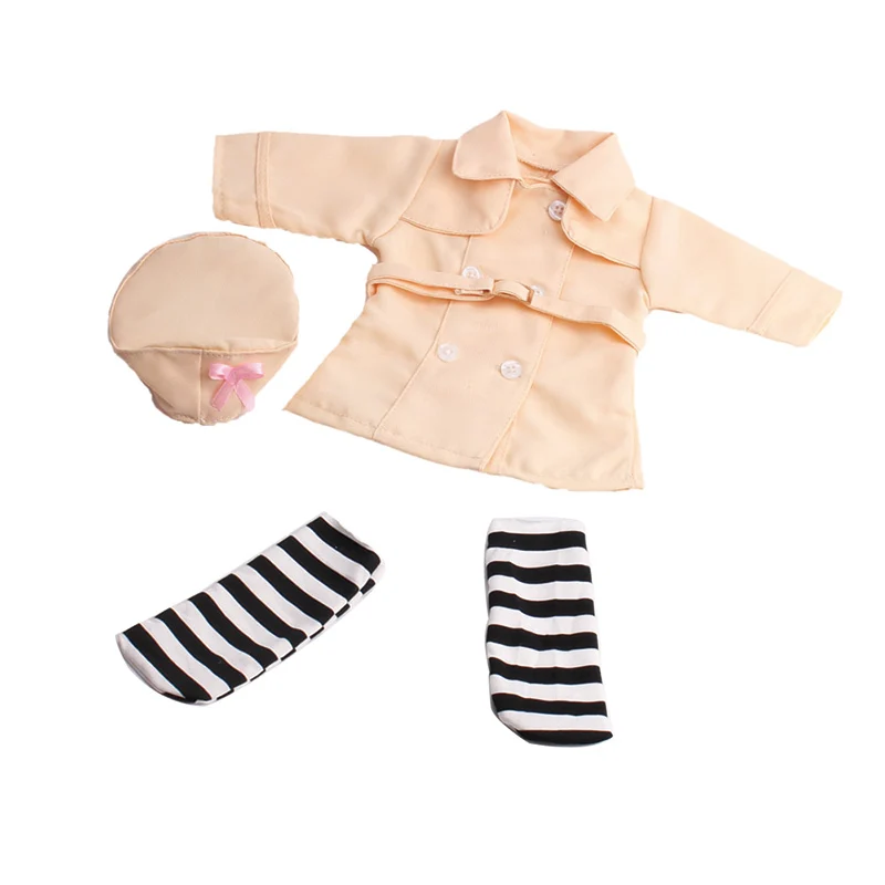 

3Pcs/Set Beige Nurse Overalls Hat Striped Leggings Fit 43cm Baby New Born,42cm Nenuco,18inch Girl Doll Clothes Accessories