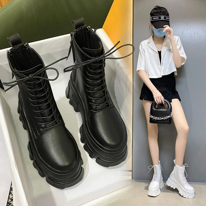 

Lace-up Martin Boots Comfortable Platform Shoes Women Casual Boots Round Toe PU Rubber Flat Boots for Women Martin Boots Autumn