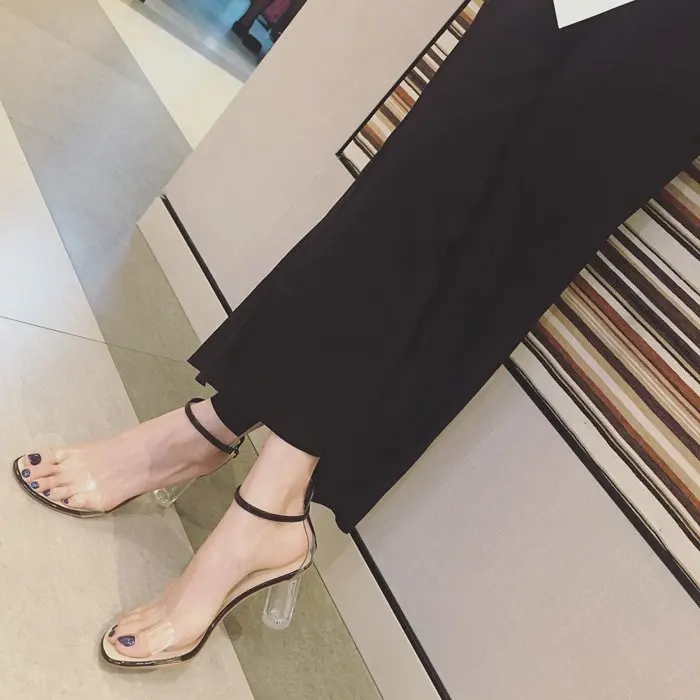

Rome Transparent Crystal Heels Sandals Open Toe Female Thick High Heel Fashion Buckle Dress Pumps Women Sandals 11CM pumps