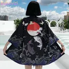 Новинка 2020, женский кардиган свободного покроя в стиле Харадзюку белого и черного цветов, японское кимоно, модное повседневное женское кимоно в азиатском стиле, косплей