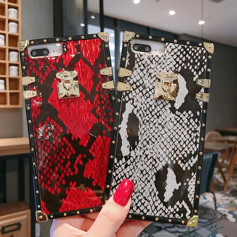 Vintage Snake Skin Case For iPhone 11Pro Max 7 8 Plus Luxury Brand Square Phone Cover 8Plus X XR XS Capa | Мобильные телефоны и