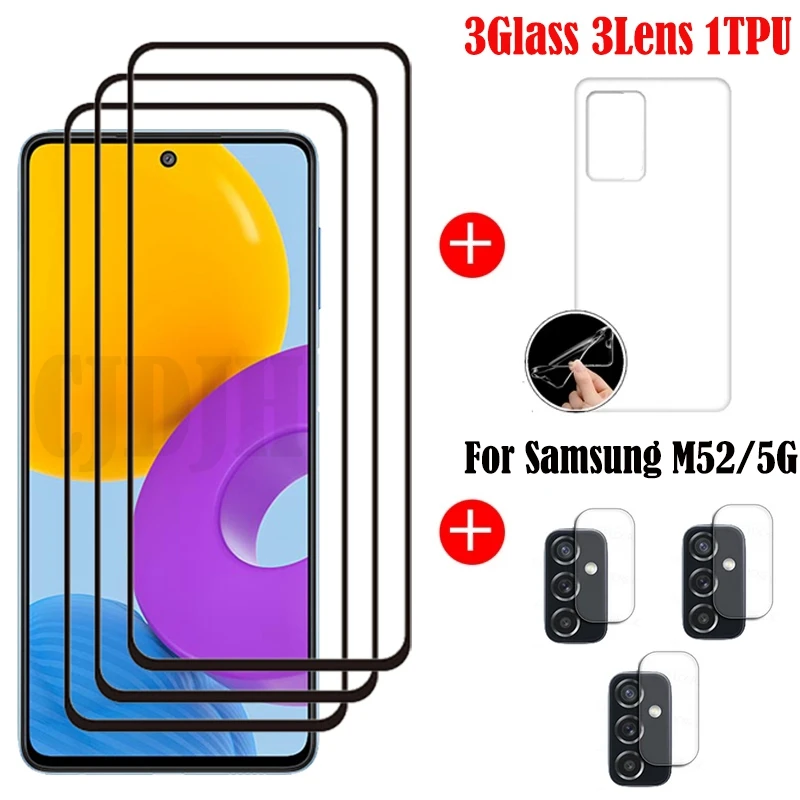 Полностью клеящееся закаленное стекло для Samsung Galaxy M52 Защитное экрана зеркальная