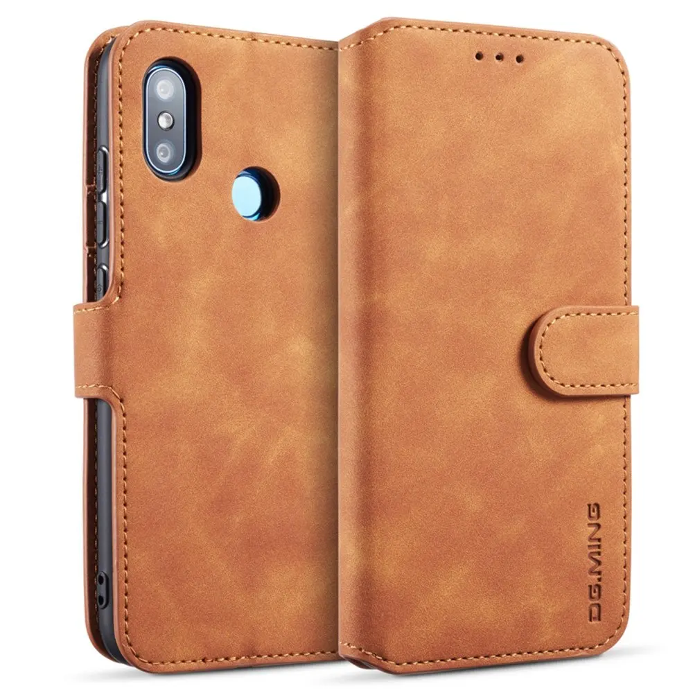 L-FADNUT Чехол-портмоне в винтажном стиле для Xiaomi mi 8 A2 Lite Pocophone F1 Роскошный кожаный чехол с магнитной застежкой для Red mi 6 6A Note 6 Pro - Цвет: Brown