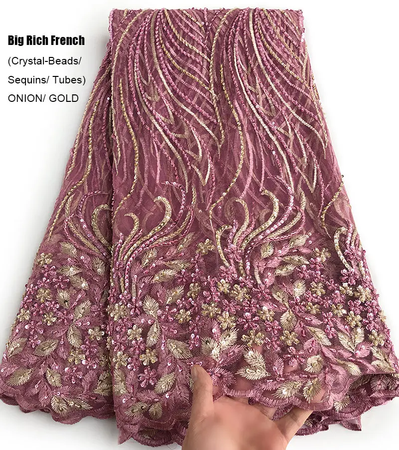 

Very big 5 Yards wedding french lace with all handworks African tulle mesh lace Rich Nigerian occasional fabric party wear gown