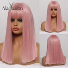 Алан EATON розовый Bobo парики с челкой средней прямые синтетические парики для Для женщин девушки термостойкие волокна Косплэй вечерние парик Лолита