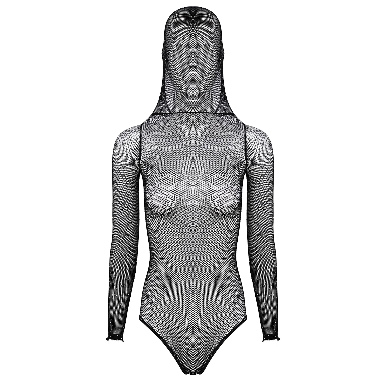 

Боди женское черное, с длинным рукавом, прозрачное, в готическом стиле, комбинезон с вырезом