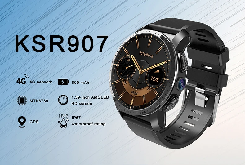 KSUN R907 4G Смарт-часы Android 7,1 С Камерой 8 Мп gps 2,03 дюймов экран 800 мАч батарея Спорт Бизнес ремешок для мужчин