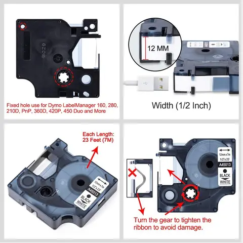 Ленты для этикеток Labelife 45013 45010, картридж D1 45013, совместимый с Dymo LabelManager Writer Maker 280 160 260P 45803 43613 40913