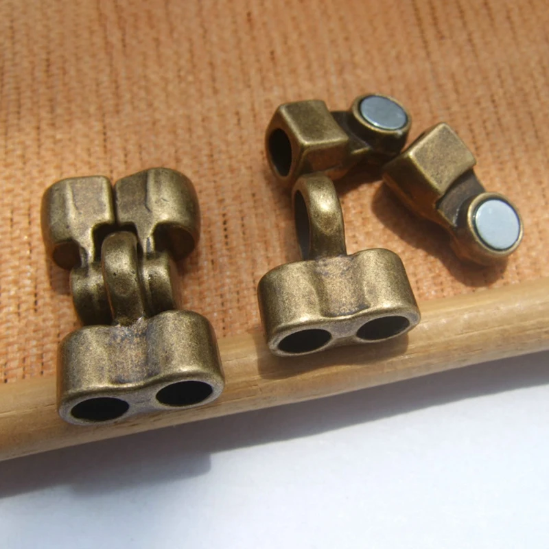 5 комплектов Античная Бронза/серебристый цвет двойные отверстия магнитные