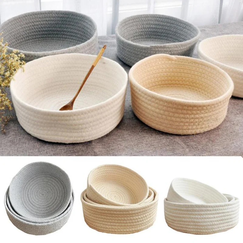 

Woven Style Storage Basket Elliptical Cotton Rope Bin Organizer for Home Office Small Items 3 Sizes Machine Washable XH8Z