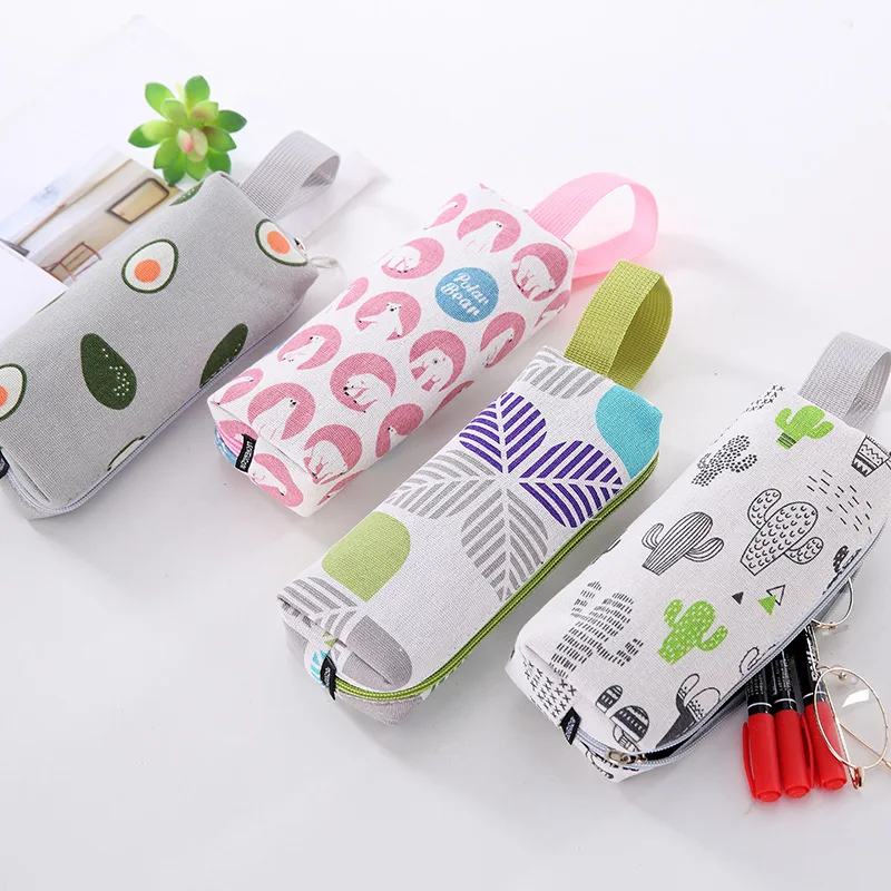 

Cartoon Canvas Pencil Bag Zipper Casual Cosmetic Brush Lipstick Bag Student Stationery Pen Pencil Storage Case School Office