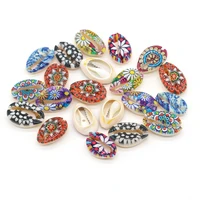 10pcs loose colorful printed flower natural shell beads for charms necklace anklet summer beach jewelry making accessories