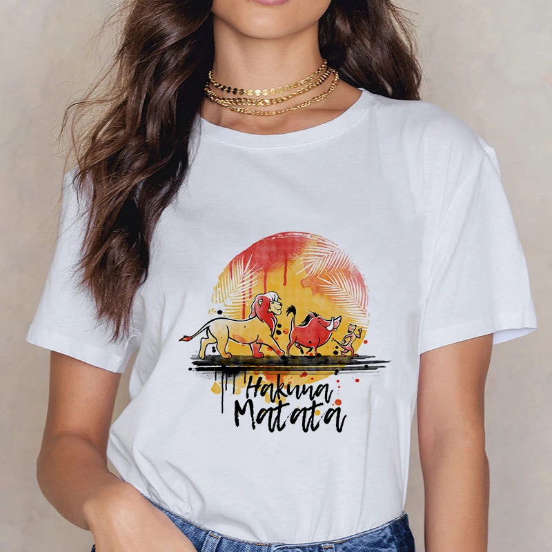 Showtly Lion King HAKUNA MATATA женская футболка It Simba Best Friends Harajuku Kawaii уличная Корейская стильная негабаритная футболка