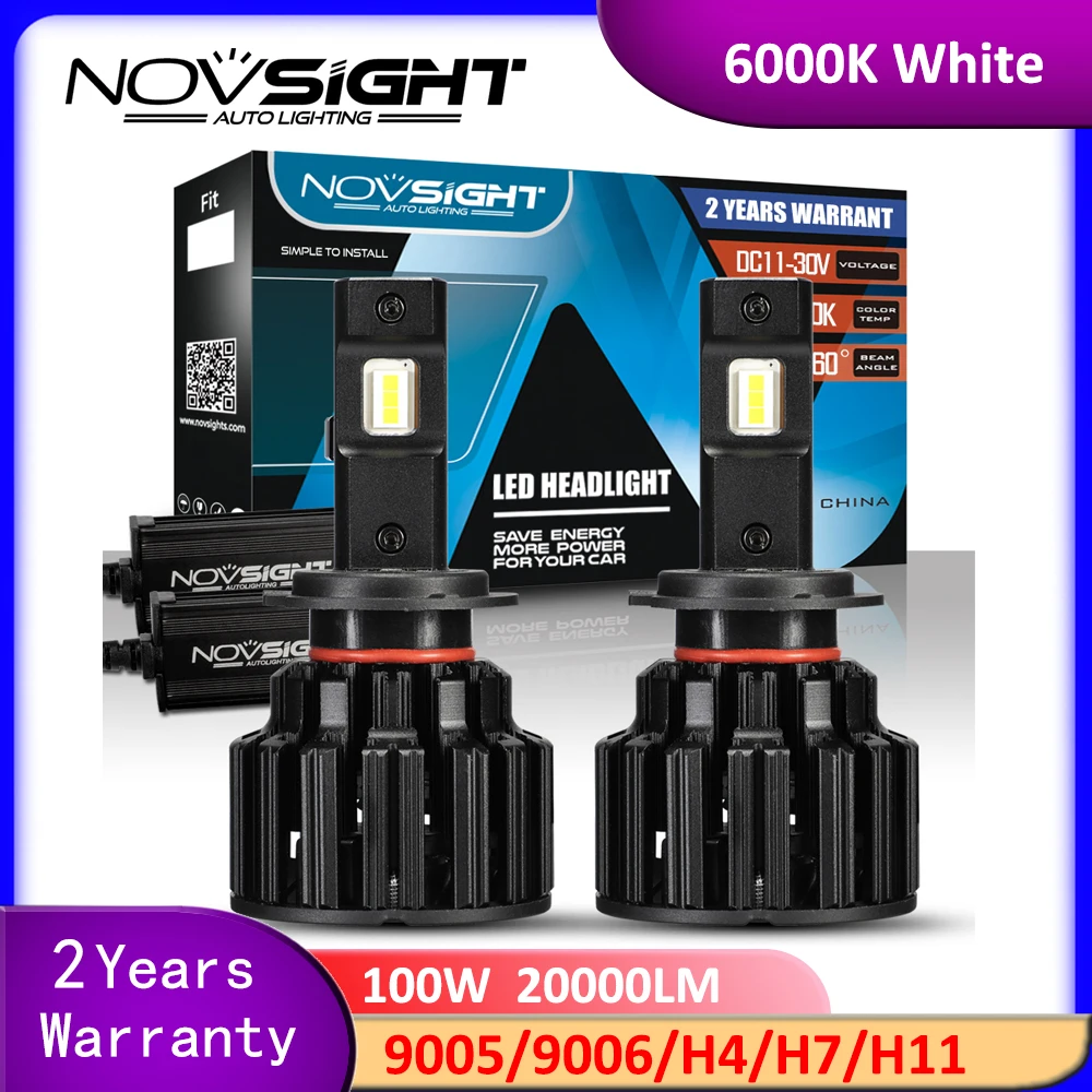 

NOVSIGHT 100W H7 LED Car Headlight 20000LM H11 H4 H8 H9 H16(JP) 9006 9005 6000K Super Bright High Beam Canbus Auto Headlamp Bulb