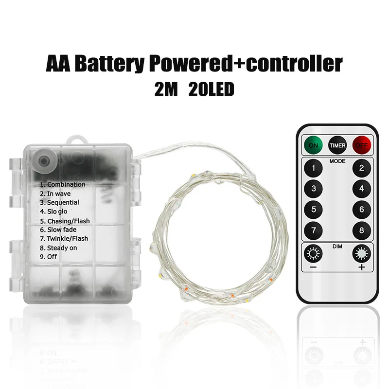 2M Battery 8 Modes 1 м 2 м 3 м 5 м 10 М медный провод светодиодный гирлянды праздничное освещение сказочная Гирлянда для рождественской елки украшения свадебной вечеринки - Испускаемый цвет: 2M Battery 8 Modes