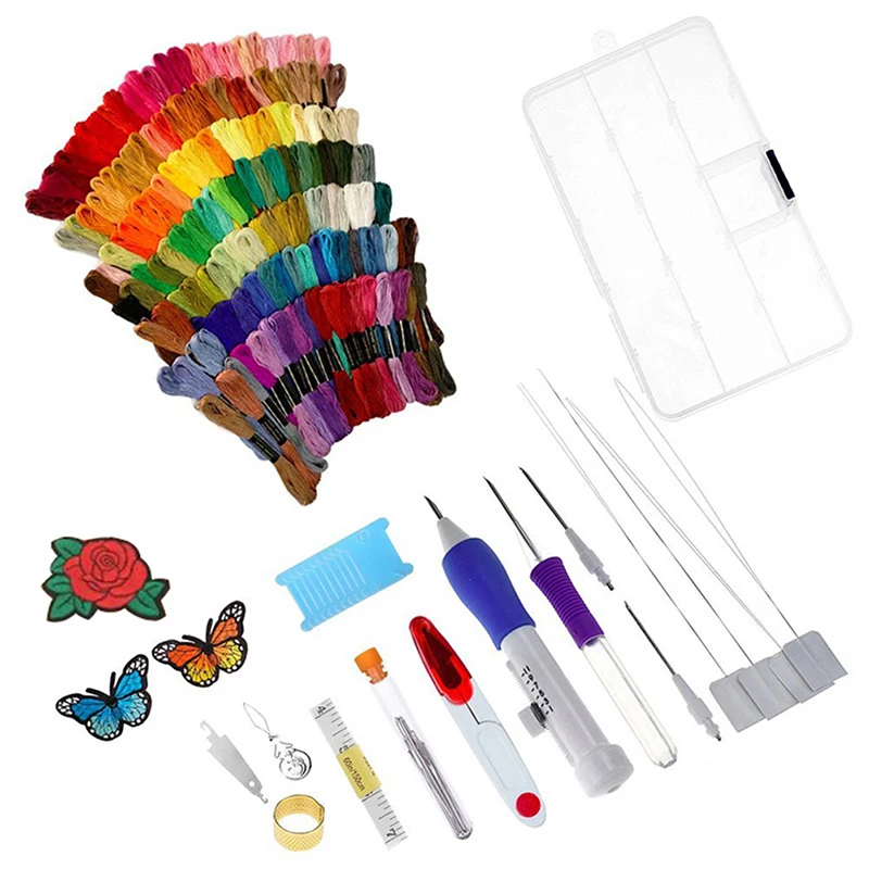 

Magic DIY Embroidery Pen Sewing Tool Kit Punch Needle Sets 100 Threads