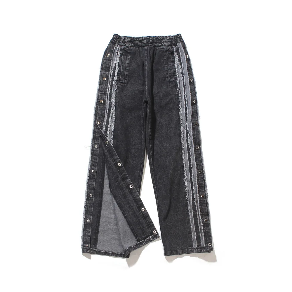 

Мужские потертые винтажные джинсы, повседневные свободные брюки с боковым рядом, прямые джинсовые брюки в стиле хип-хоп с эластичным поясом...