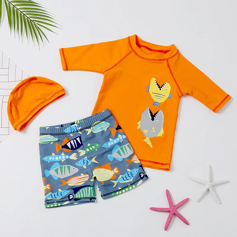 Детский купальный костюм для мальчиков с защитой от ультрафиолета 3 предмета