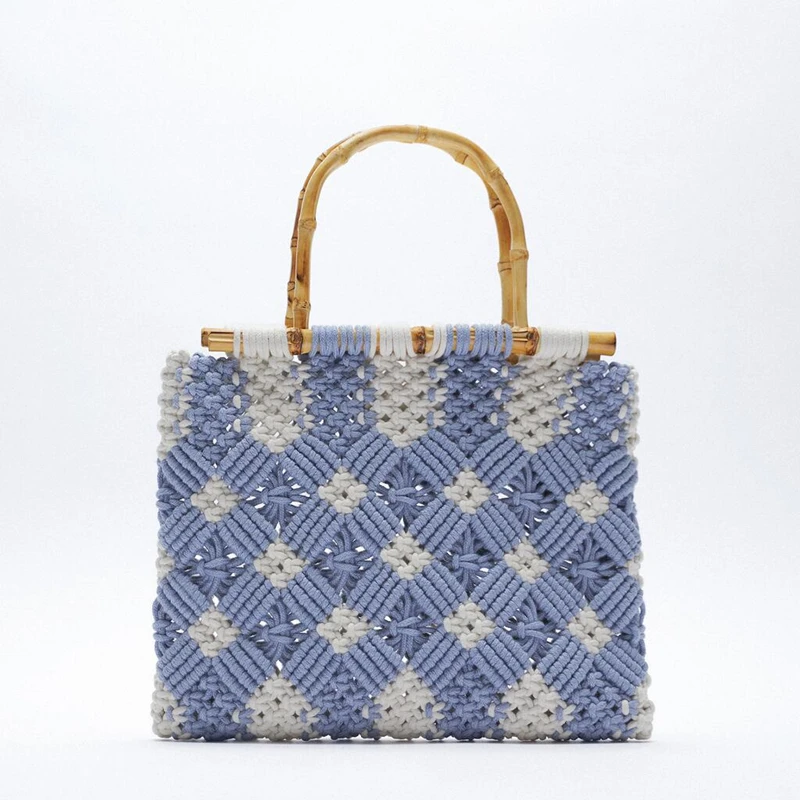 

2021 Retro Cotton Rope Woven Women's Handbag Brand Designer Luxury Tote Bag Female Knitted Beach Bags Bohemian Summer Straw Bag
