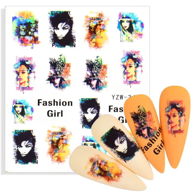 

1 Sheet 2022 Newest Nail Stickers Tiger Animal Design Black Panda Tattoo Manicure Nail Decals Slider Water Wraps Tool