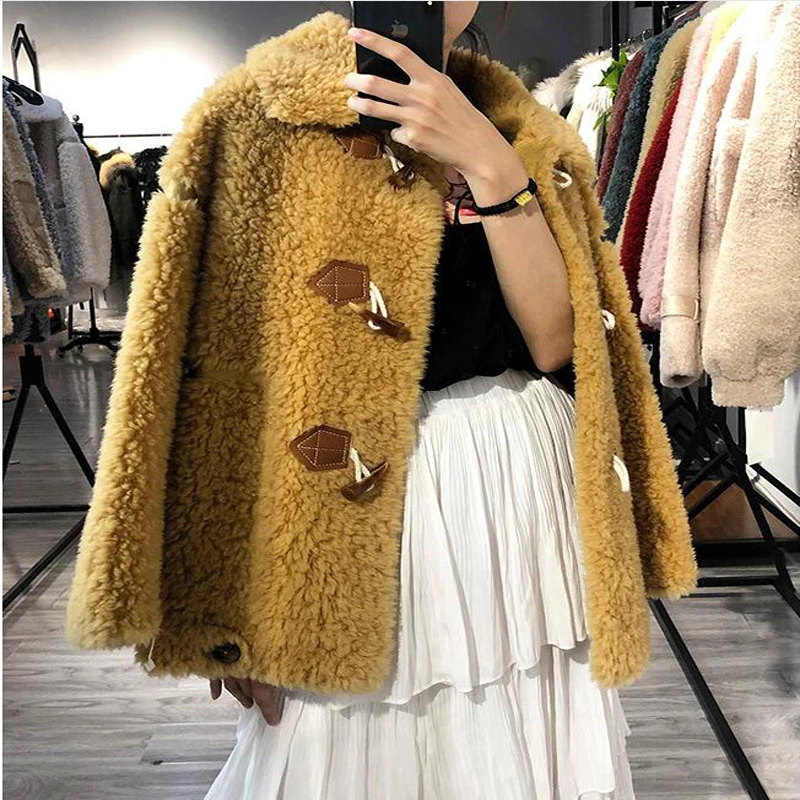 Женское шерстяное пальто из овчины винтажная куртка и натурального меха в