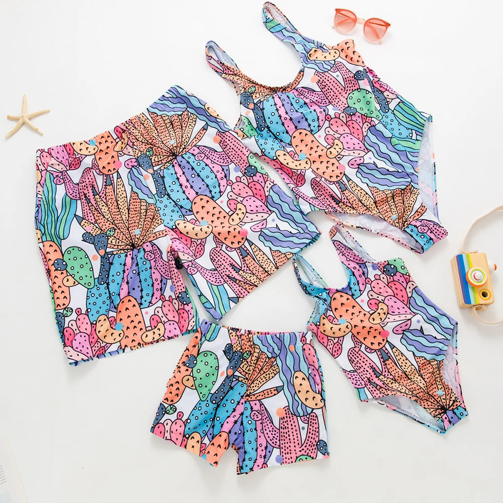 Одинаковый купальник для всей семьи купальный костюм мамы и дочки цельное бикини