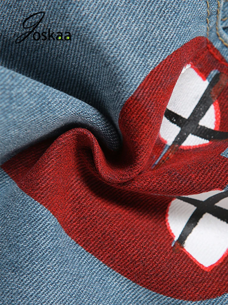 

Joskaa Fashion Women Casual High Street Style Jean Shorts Summer 2021 Sexy Girls Irregular Shorts Love Print Slim Denim Shorts