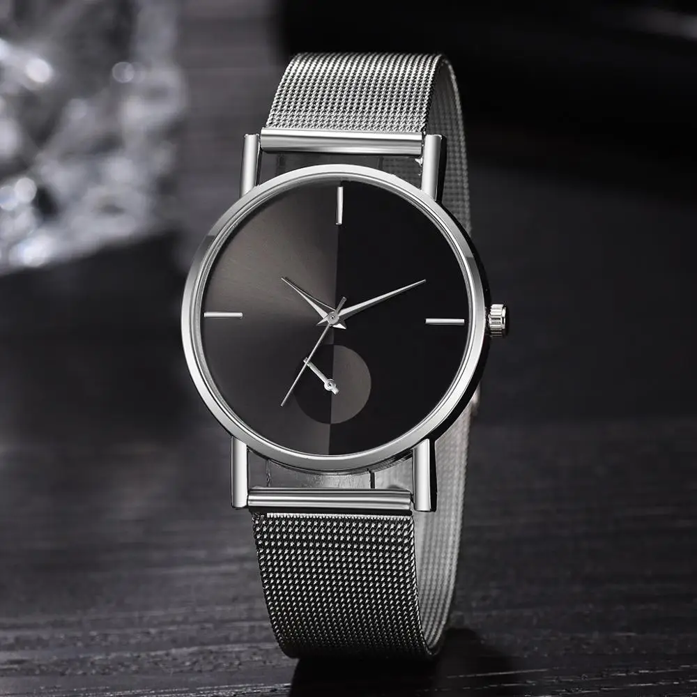 

Luxury Men's Watch Stainless Steel Mesh Belt Simple Man Clock Fashionable Dress Quartz Wristwatch Black Male Female SB002