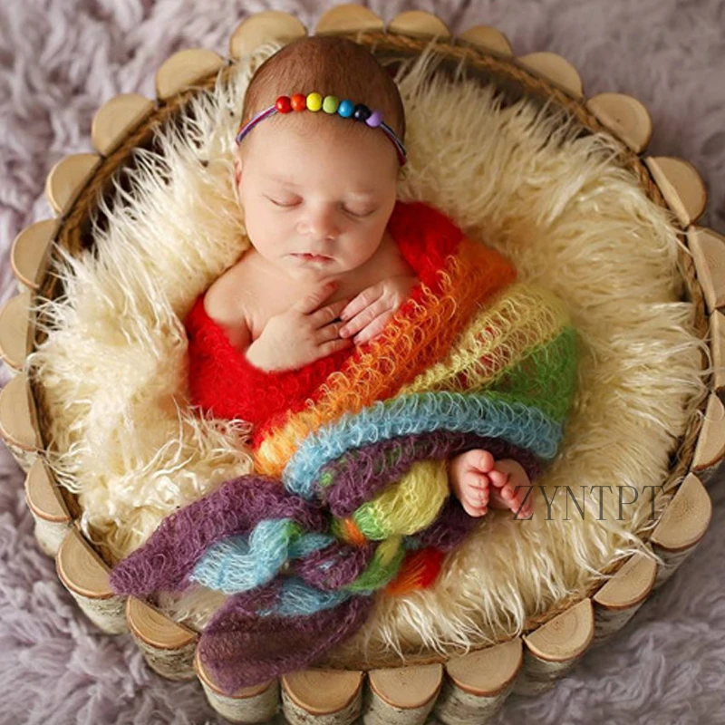 Растягивающаяся Радужная мохеровая обертка для новорожденных реквизит