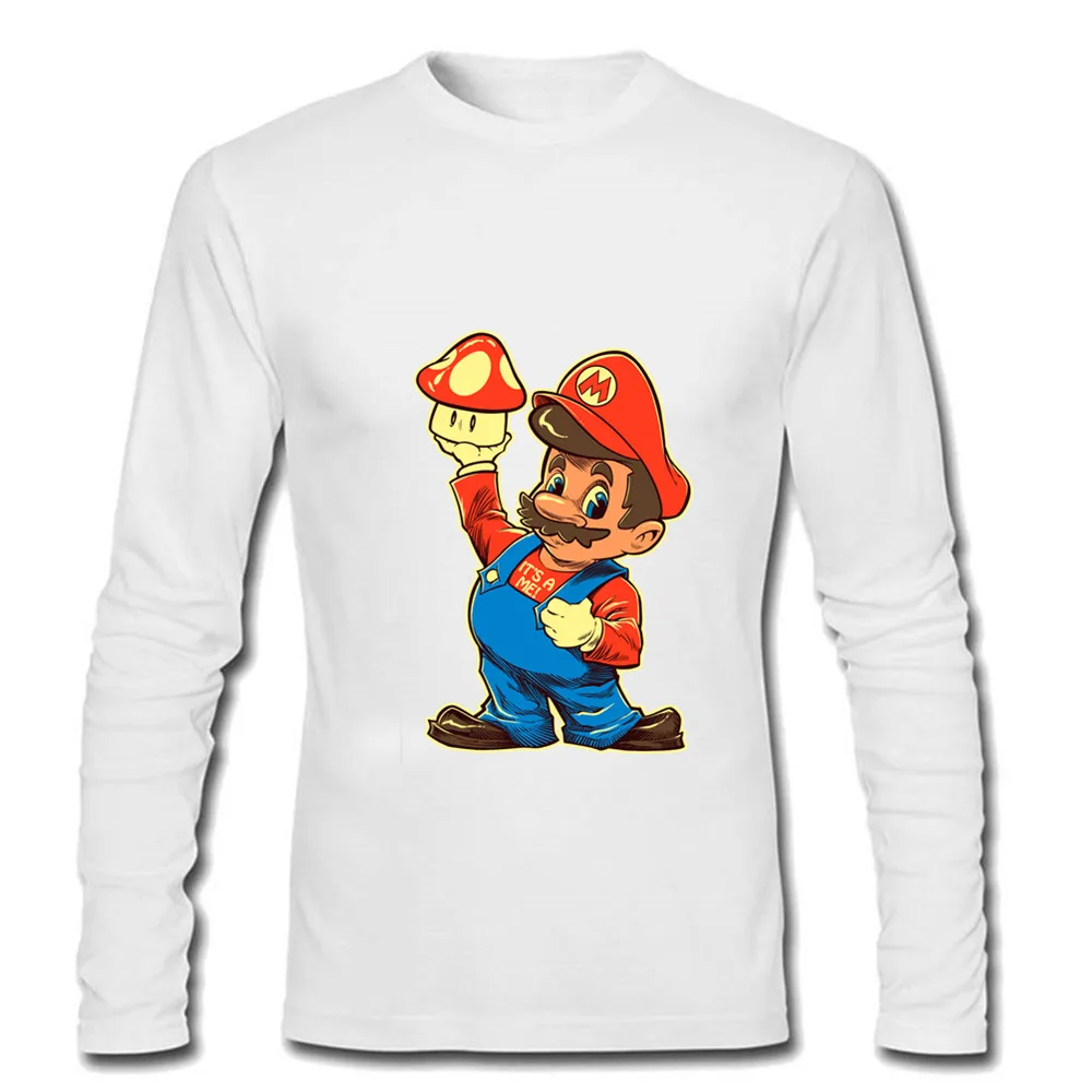 Футболка мужская с длинным рукавом белая рубашка в стиле хип хоп принтом Super Mario