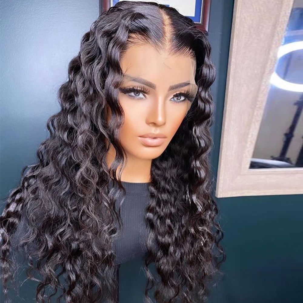 

Middle Part 26Inch Natural Black Long Kinky Curly Loose Wave Lace Front Wigs For Women With Baby Hair Preplucked 180%Density