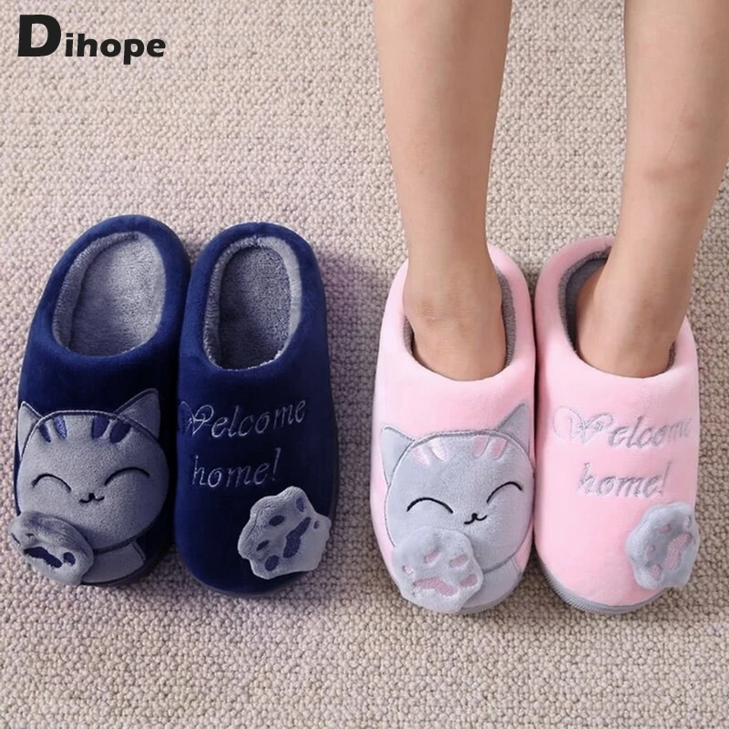Женские зимние домашние тапочки обувь с мультяшным котом нескользящая Мягкая