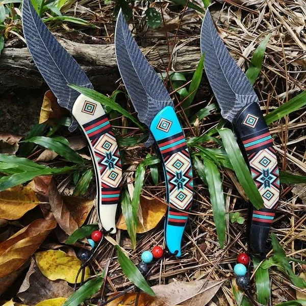 Карманный тактический нож Радужный красивый цвет ручной работы для листьев