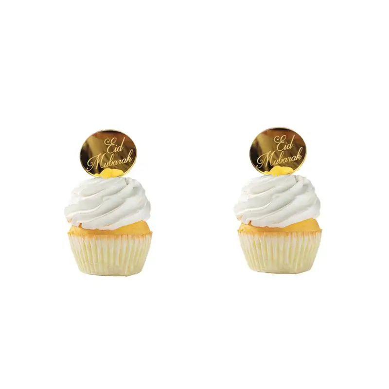 

Gold Acrylic Mirror Eid Mubarak Cakecup Toppers Ramadan Mubarak Cake Baking Topper for Eid Mubarak Party DIY Cupcake Decor