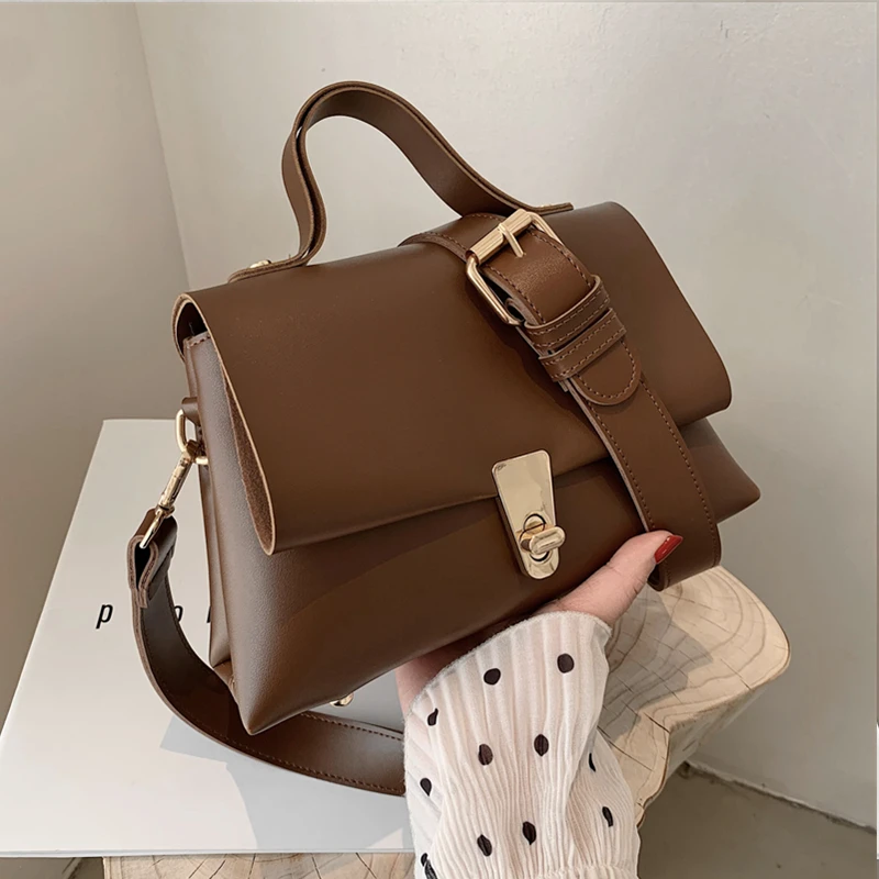 

Burminsa Twist Lock Small Tote Handbags For Women Brand Designer Wide Strap Roomy Flap Work Ladies Shoulder Crosbody Bags 2021