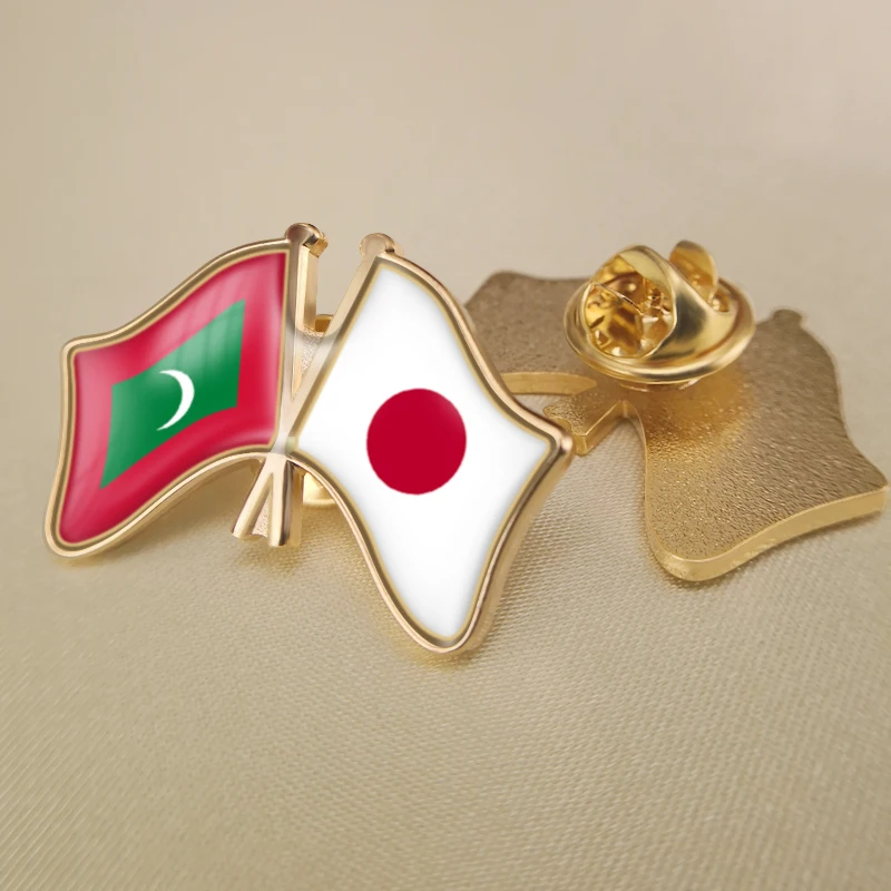 

Maldives and Japan Crossed Double Friendship Flags Lapel Pins Brooch Badges