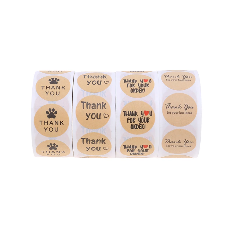 

500Pcs Labels Per Roll Round Natural Kraft Thank You Sticker Seal Labes Hand Made With Love Sticker Paper Stationery Sticker