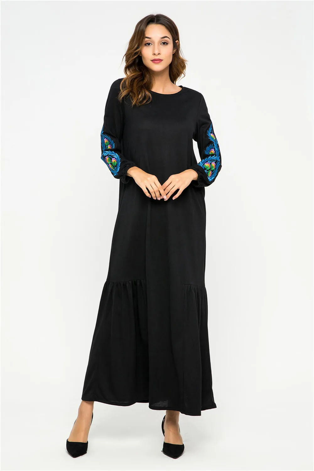 

Muslim Women Turkey Black Abaya Dress Islamic Arabian Dubai Femme Long Sleeve Maxi Kaftan Elegant Modest Islamic Clothing Hijab