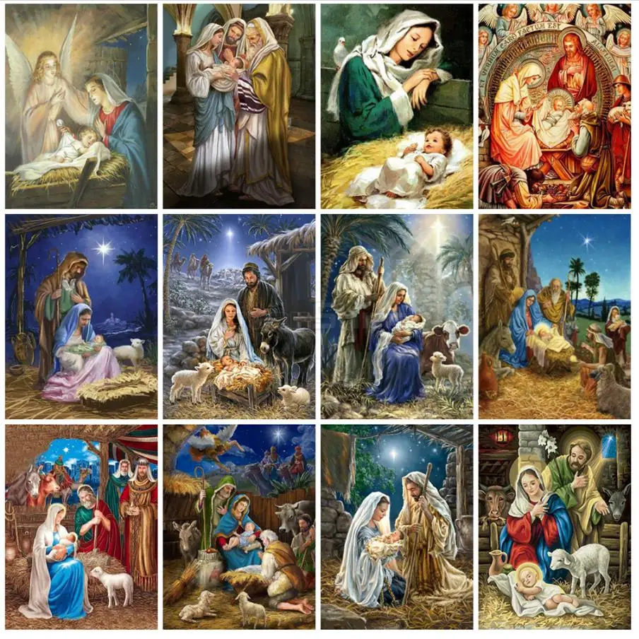 Религиозная алмазная живопись Дева Мария Иисус ребенок рождение Мозаика