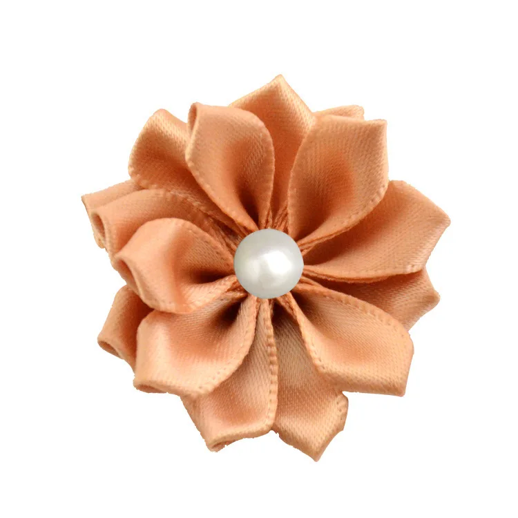 khaki Nishine 1," 10 шт./лот 16 Petaled атлас с розочками лента цветы с жемчужной кнопкой используется для повязка на голову" сделай сам "заколки аксессуары для волос - Цвет: khaki