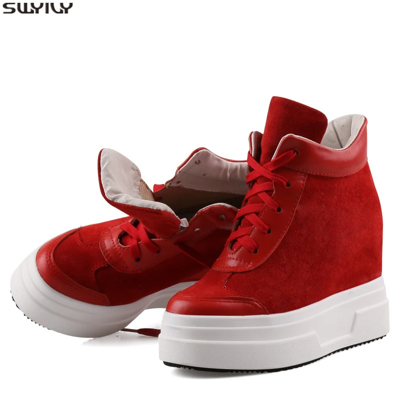 Женские кроссовки на танкетке SWYIVY из натуральной кожи повседневные осенне