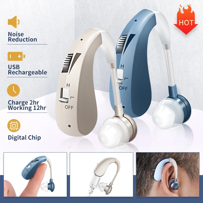 

Rechargeable Hearing Aid BTE Mini Digital Ear Aids Sound Amplifiers Voice Adjustable For The Elderly Deafness Listening Device