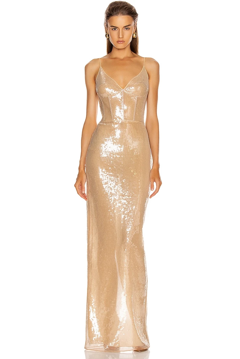 

2021 Summer New Celebrity Sexy Suspender, Strapless Sequin, Split Back Mid Length Dress